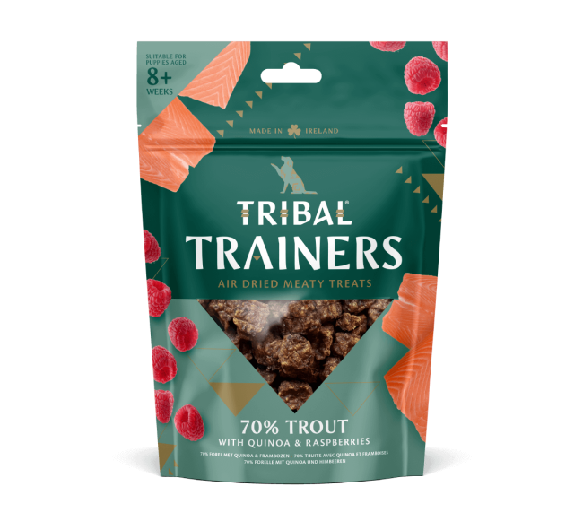 Upėtakio ir aviečių skanėstai dresūrai šunims – Trout - Raspberry Trainers, 80 g – Tribal0