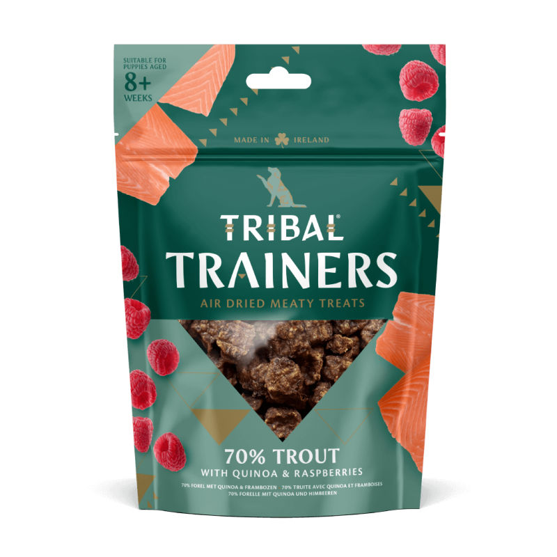 Upėtakio ir aviečių skanėstai dresūrai šunims – Trout - Raspberry Trainers, 80 g – Tribal0