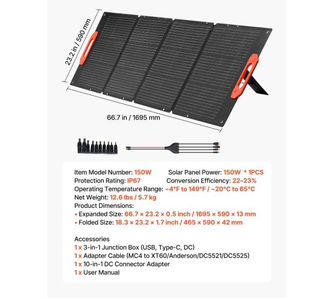 Sulankstomas 150 W saulės skydas lauko iškyloms6