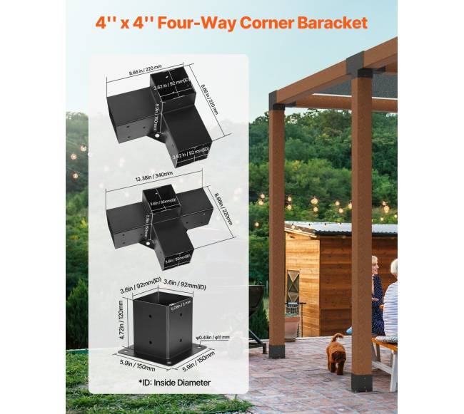 4x4 colių pergolos tvirtinimo rinkinys su pagrindais1