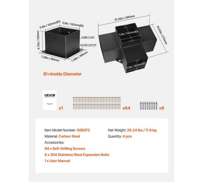Pergolos laikiklio komplektas 142x142 mm6
