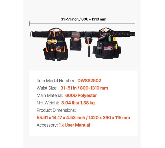 Įrankių diržas su 18 kišenių6