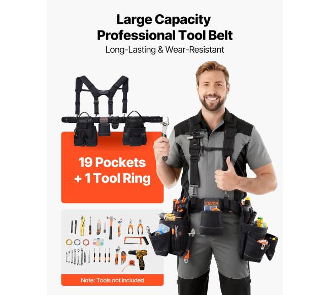 Įrankių diržas su 19 kišenių ir petnešomis1