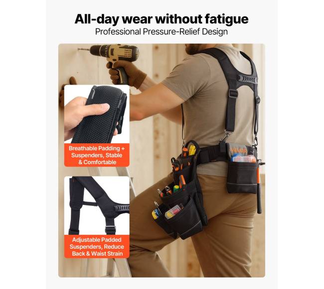 Įrankių diržas su 19 kišenių ir petnešomis3