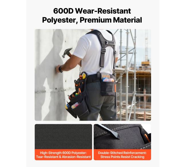 Įrankių diržas su 19 kišenių ir petnešomis4