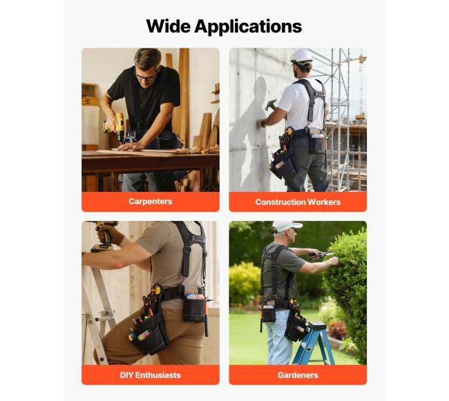 Įrankių diržas su 19 kišenių ir petnešomis5