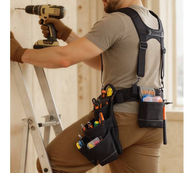 Įrankių diržas su 19 kišenių ir petnešomis7