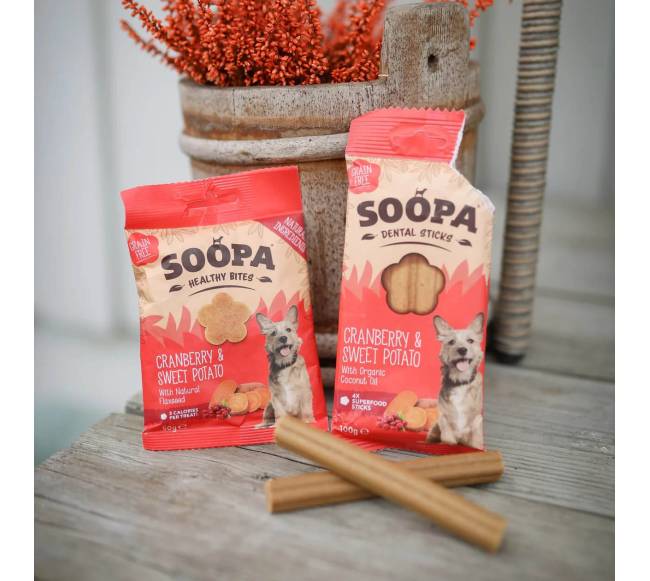 SOOPA Spanguolių ir saldžiųjų bulvių lazdelės šunims, Cranberry - Sweet Potato Dog Dental Sti1