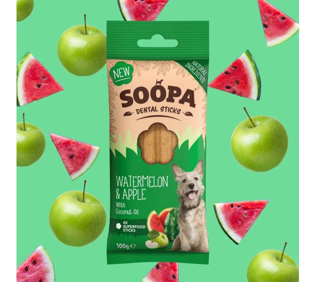 SOOPA Arbūzo ir obuolių lazdelės šunims, Watermelon - Apple Dog Dental Sticks, 100g0