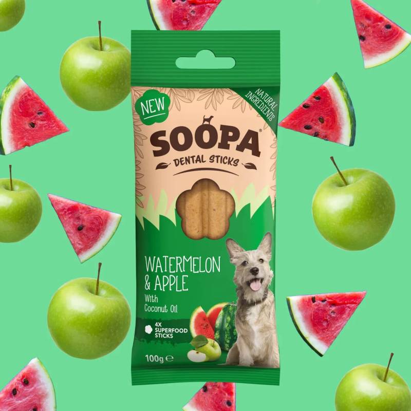 SOOPA Arbūzo ir obuolių lazdelės šunims, Watermelon - Apple Dog Dental Sticks, 100g0