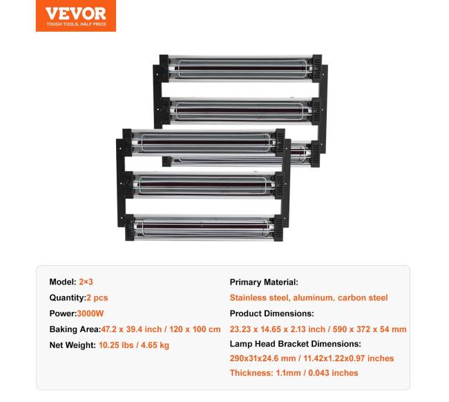 Infraraudonųjų spindulių šildytuvas dažymo kabinoms, 2 komplektai, 3000W6