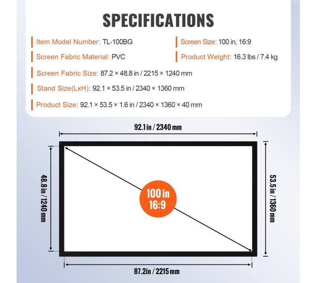Projektoriaus ekranas 256 cm 16:96