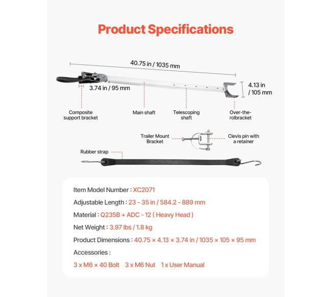Reguliuojamas valtis transom laikiklis 58-89 cm6