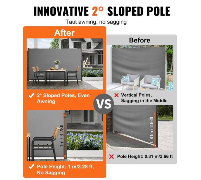 Ištraukiama šoninė markizė, 180g poliesteris, pilka2