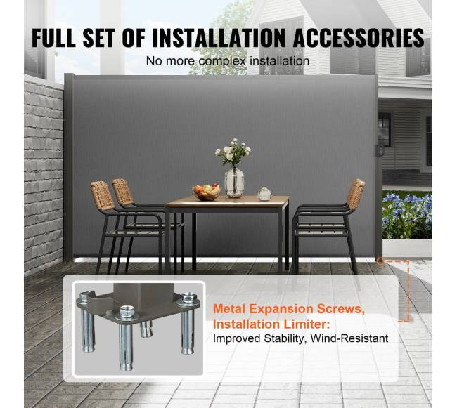 Ištraukiama šoninė markizė, 180g poliesteris, pilka3