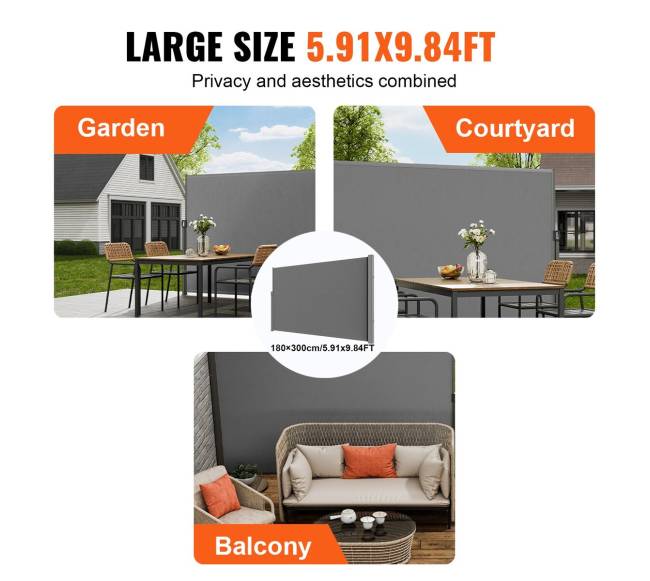 Ištraukiama šoninė markizė, 180g poliesteris, pilka5