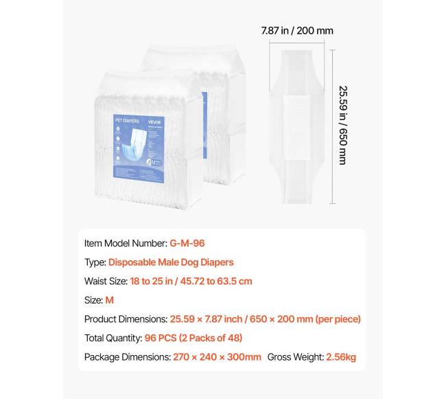 Vienkartinės šunų sauskelnės, M dydis, 96 vnt.6