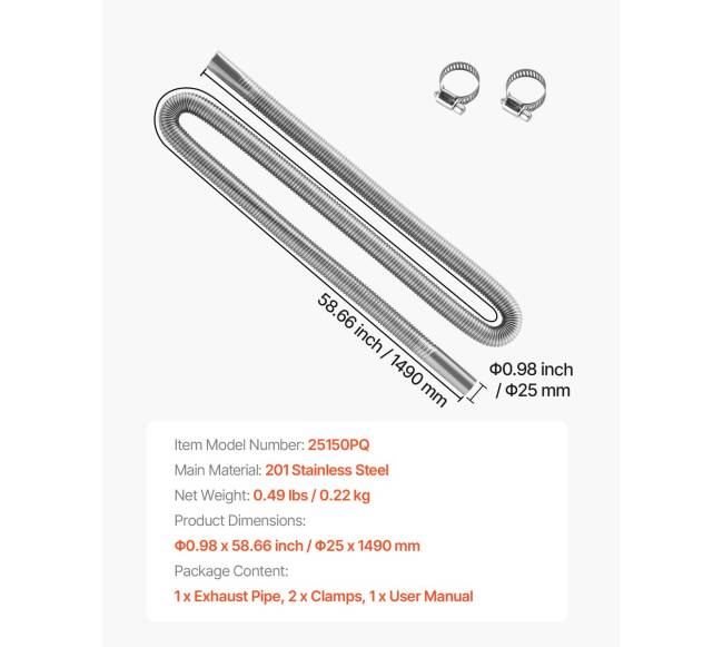 1490 mm nerūdijančio plieno išmetimo žarna6