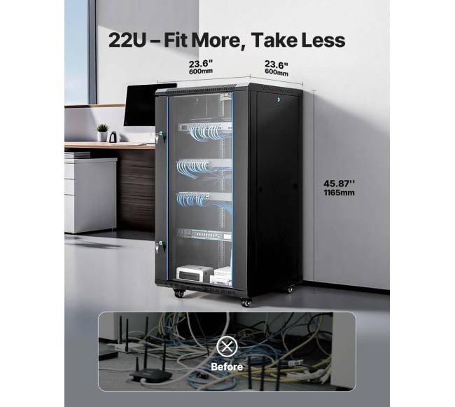 22U tinklo spinta su stiklo durimis 600 mm1