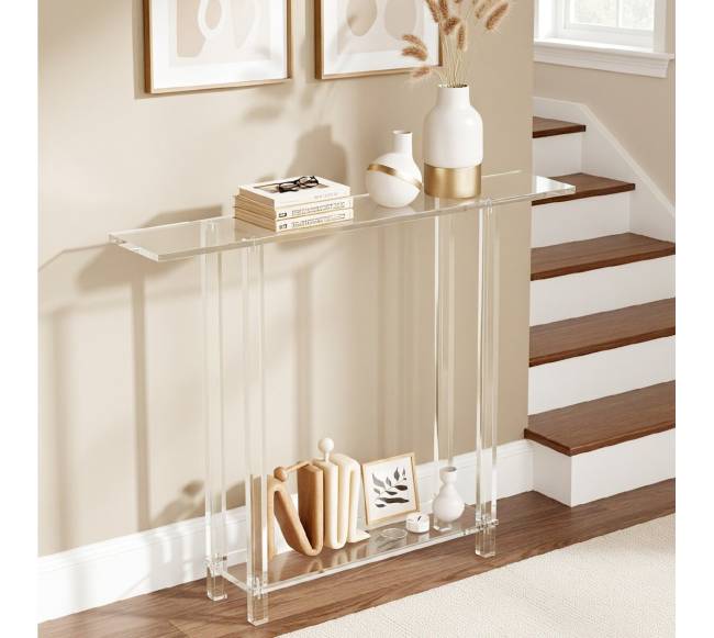 Akrilo konsolinis stalas 2 lygių7