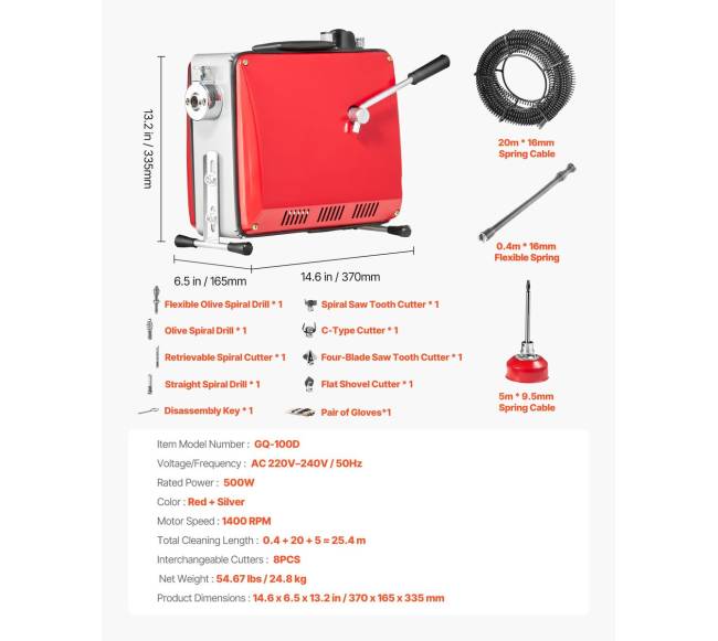 Elektrinė vamzdžių valymo mašina, 500W, 1400RPM6