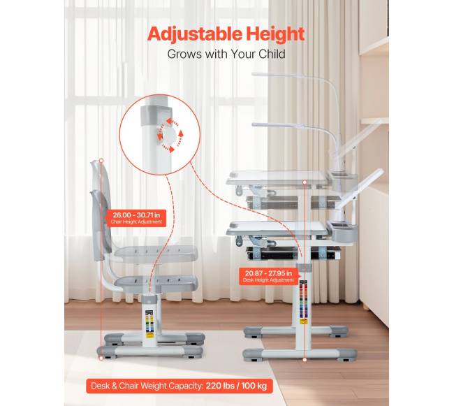 Vaikiškas stalas ir kėdė su lempa1