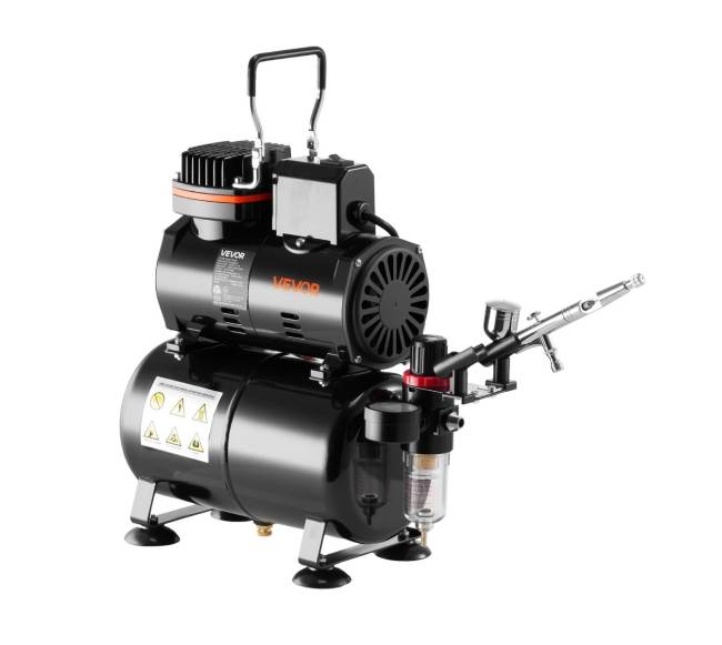 Aerografas su kompresoriumi ir 3 antgaliais0