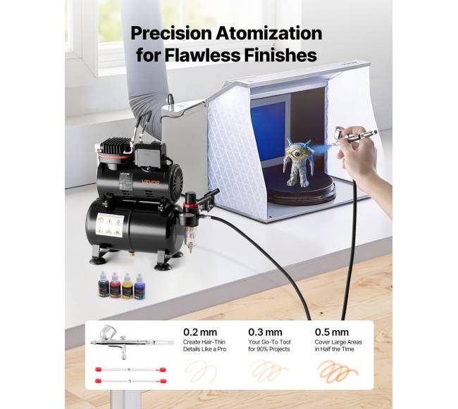 Aerografas su kompresoriumi ir 3 antgaliais1