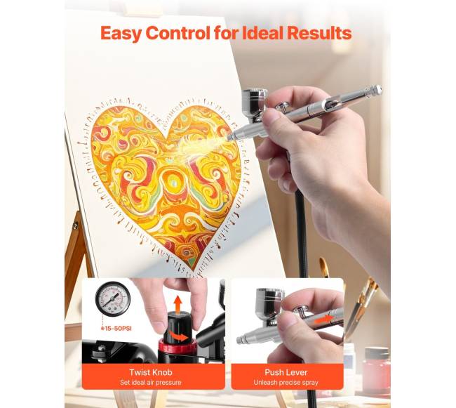 Aerografas su kompresoriumi ir 3 antgaliais3