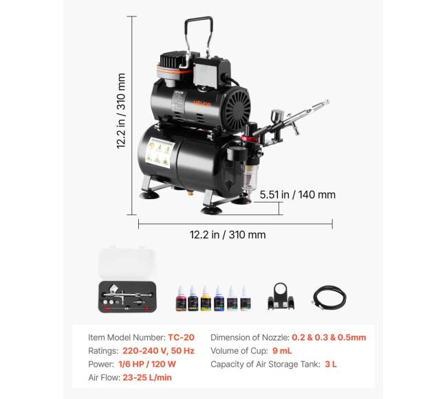 Aerografas su kompresoriumi ir 3 antgaliais6