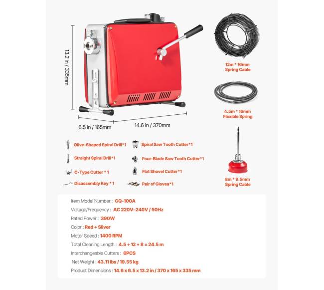 Vamzdžių valymo mašina, 390W 1400RPM elektrinė6