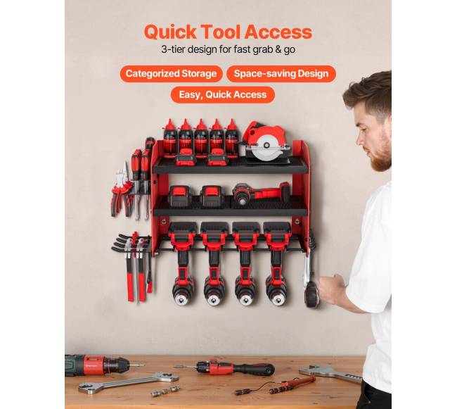 elektrinių įrankių sieninė lentyna su 4 laikikliais1