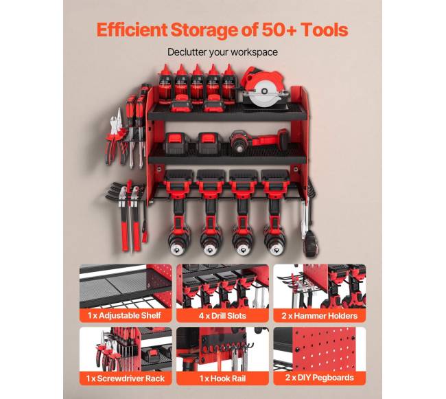 elektrinių įrankių sieninė lentyna su 4 laikikliais3