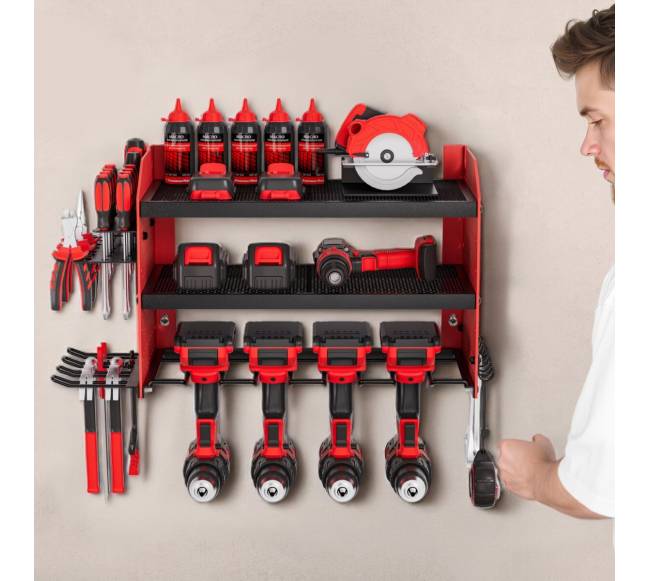 elektrinių įrankių sieninė lentyna su 4 laikikliais7