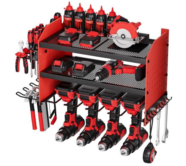 elektrinių įrankių sieninė lentyna su 4 laikikliais10