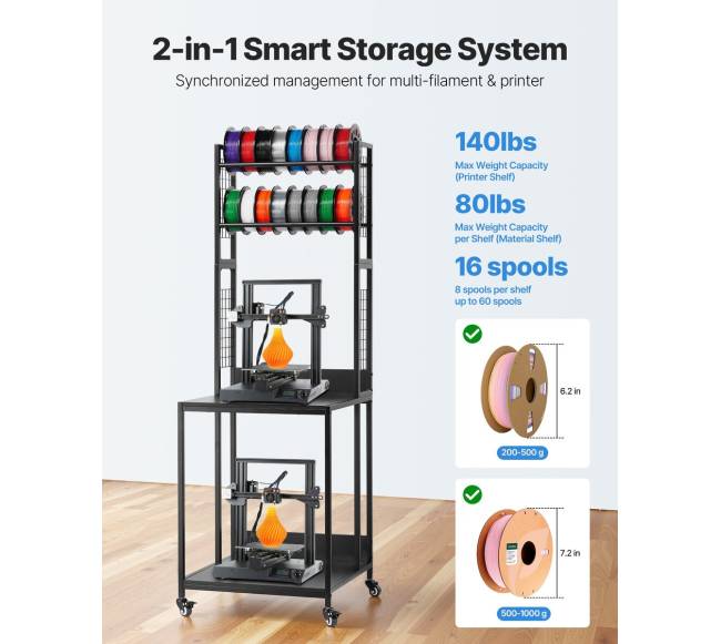 4 aukštų 3D spausdintuvo siūlų lentyna1