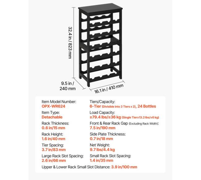 24 butelių išardoma vyno lentyna, 6 lygiai6