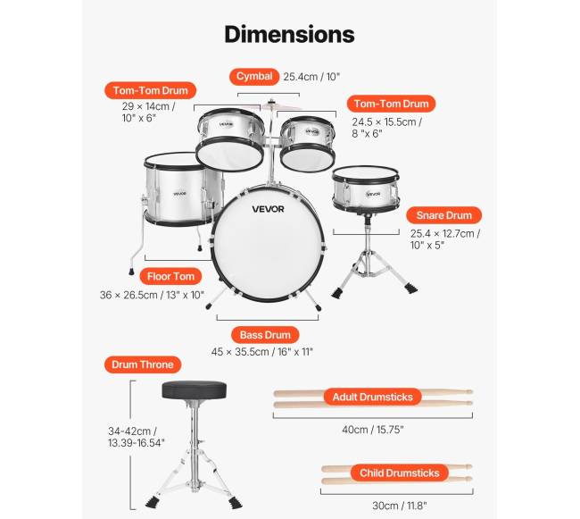 Vaikiškas 5 dalių būgnų rinkinys su 41 cm būgno2