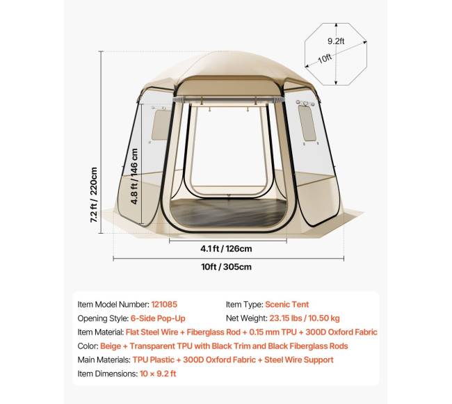 Išskleidžiamas kupolopūslių palapinė 3.05 x 2.75 m6
