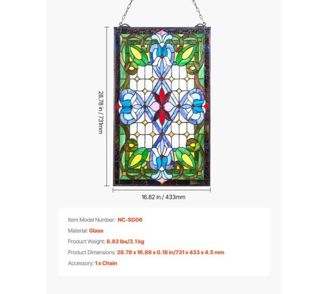 vitražo lango panelė, 731 x 433 mm, stiklinė6