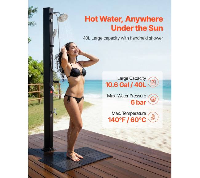 40 l saulės šildomas lauko dušas su rankiniu dušu ir grindų rinkiniu1