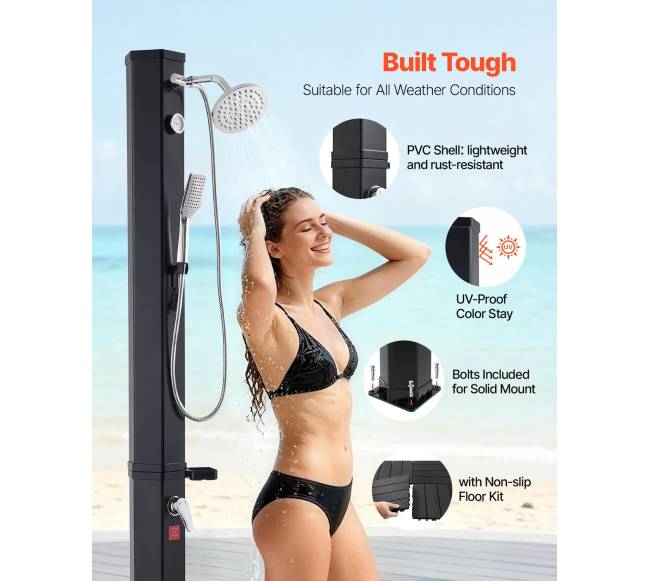 40 l saulės šildomas lauko dušas su rankiniu dušu ir grindų rinkiniu5