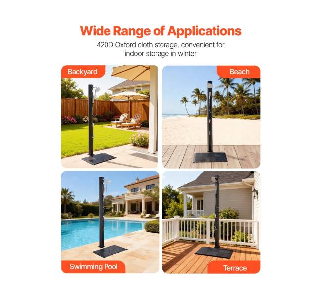 40 l saulės šildomas lauko dušas su rankiniu dušu ir grindų rinkiniu6