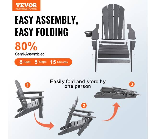 Plastikinės adirondak kėdės, pilka, 2 vnt.1