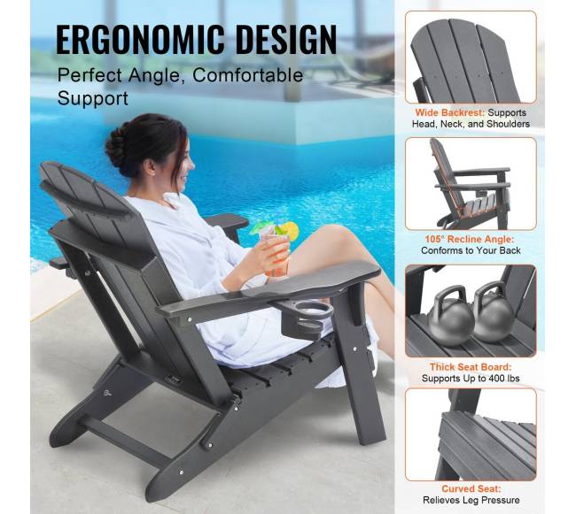 Plastikinės adirondak kėdės, pilka, 2 vnt.3