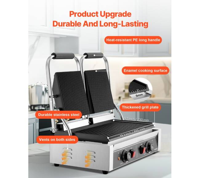 Komercinis panini grilio presas su lėkšte2