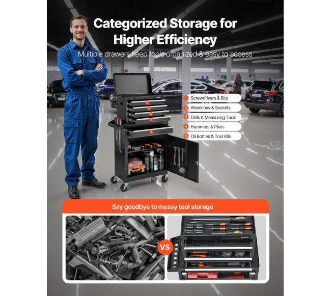 Riedantis įrankių vežimėlis, 2 viename, 5 stalčiai2