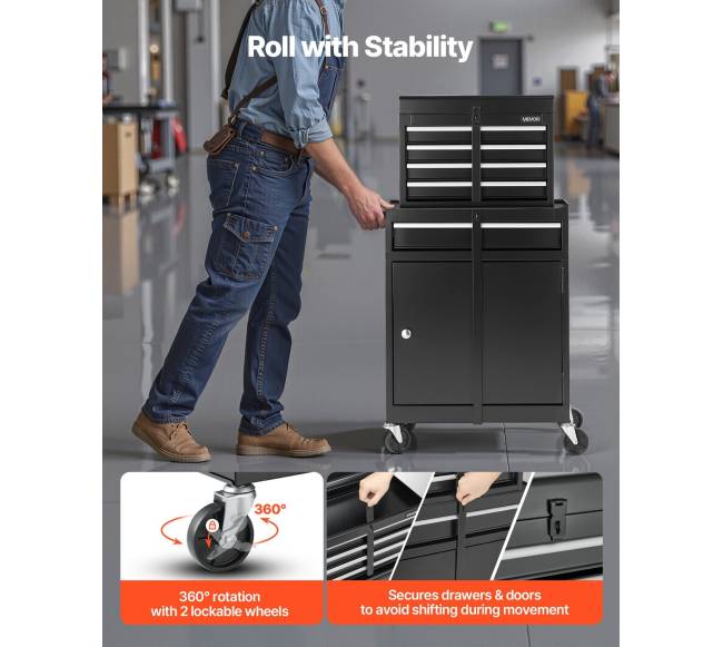 Riedantis įrankių vežimėlis, 2 viename, 5 stalčiai4