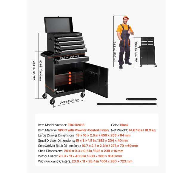 Riedantis įrankių vežimėlis, 2 viename, 5 stalčiai6