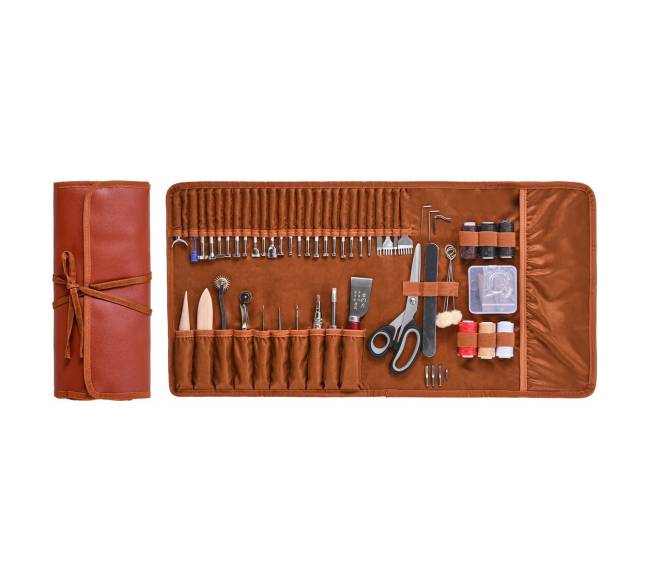 72 dalių įrankių komplektas odos darbams0
